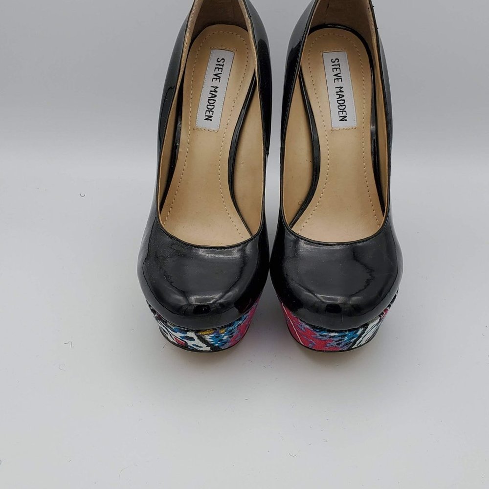 Steve Madden Black Patent Platform with Multicolor Wedge Heel